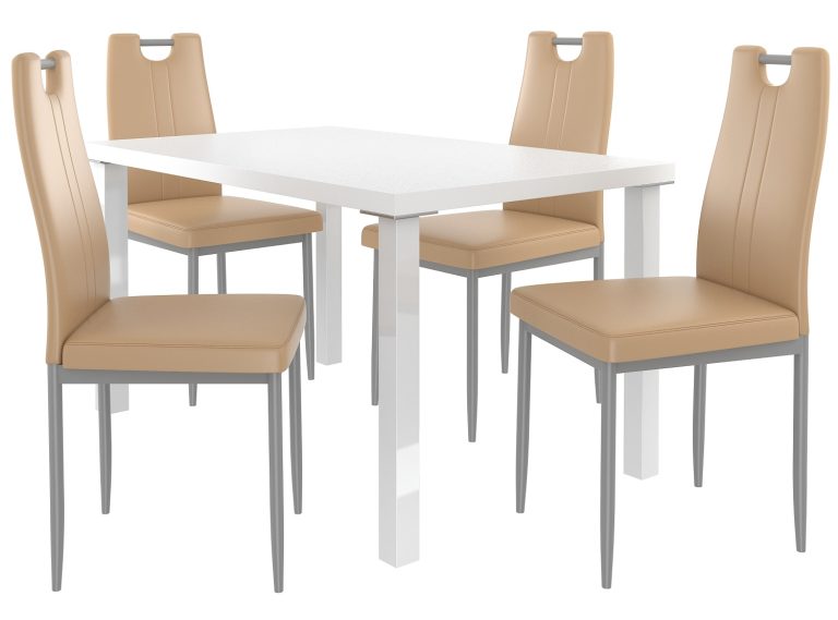 Set da pranzo 1 + 4 Belini Bianco opaco / Cappuccino Roberto ROB/0/ZES/W/4C






