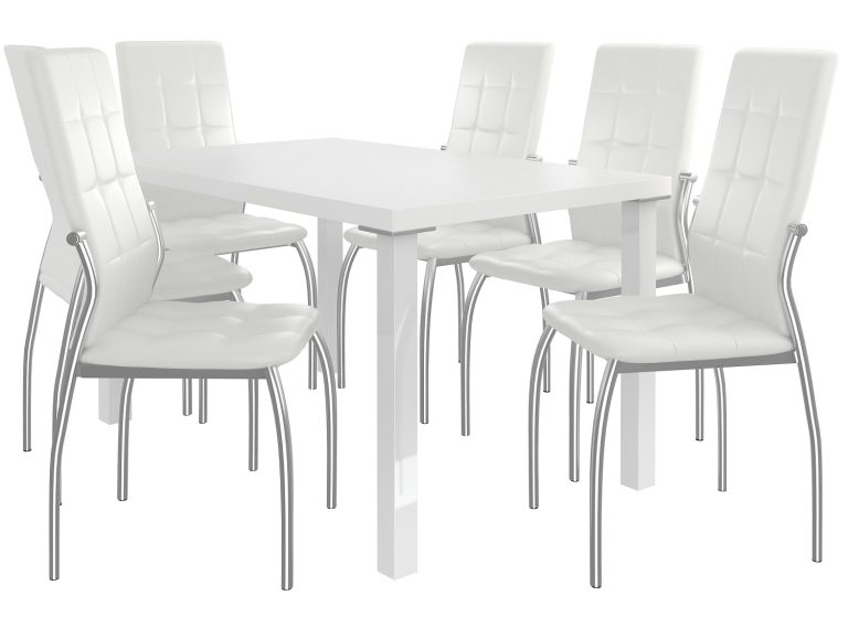Set da pranzo 1 + 6 Belini bianco opaco / bianco opaco Loreno LOR/0/ZES/W/6W