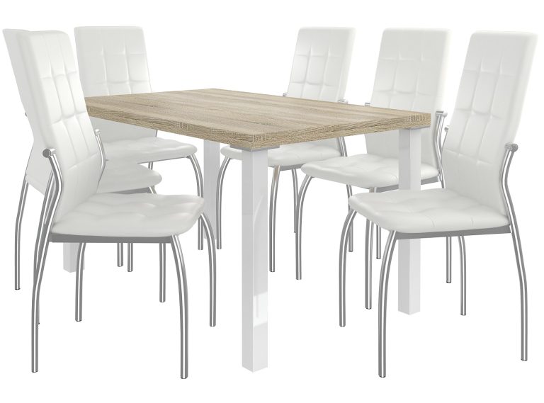 Set da pranzo 1 + 6 Belini Rovere Sonoma / Bianco opaco Loreno LOR/0/ZES/DS/6W






