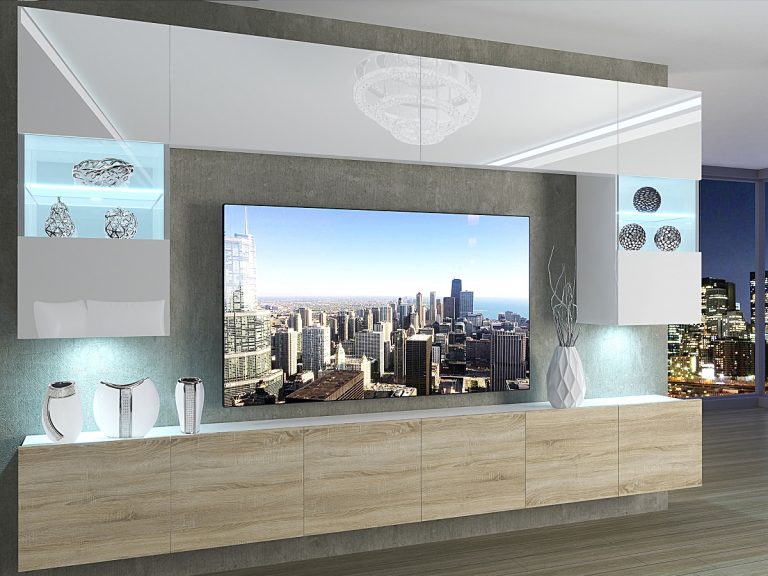 Parete attrezzata 300 cm Belini bianco lucido / rovere sonoma Imperium 1 Produttore IMP 1/5/W/WDS/0/0