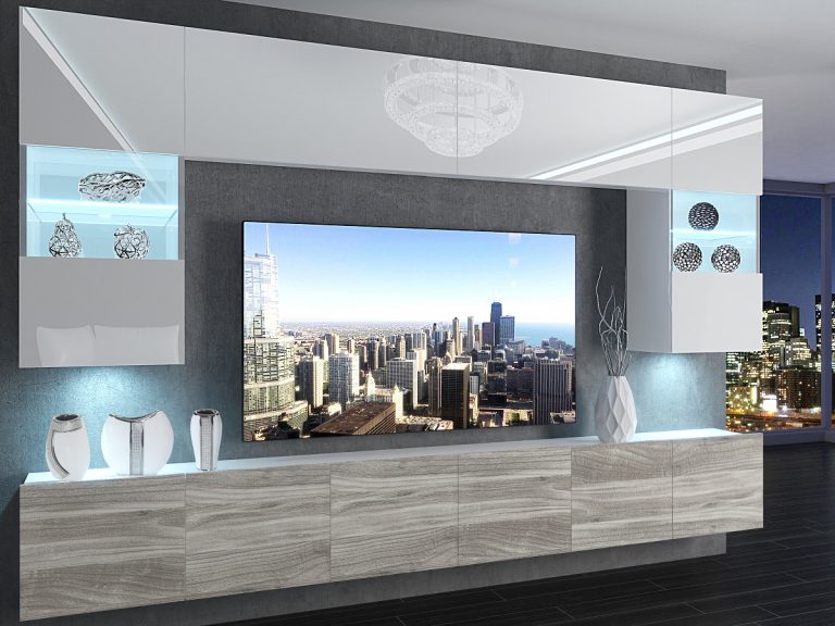 Parete attrezzata 300 cm Belini bianco lucido / grigio antracite Glamour Wood Imperium 1 Produttore IMP 1/5/W/WGW1/0/0