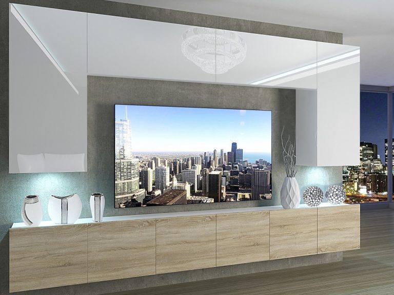 Parete attrezzata 300 cm Belini  bianco lucido / rovere sonoma Imperium 2 Produttore IMP 2/5/W/WDS/0/0