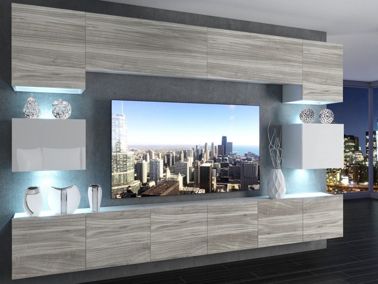 Parete attrezzata 300 cm Belini grigio antracite Glamour Wood / bianco lucido Imperium 3 Produttore IMP 3/5/W/GW1WGW1/0/0