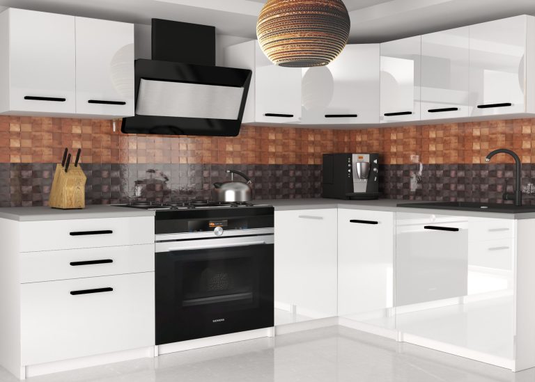 Mobili da cucina 300 cm bianchi lucidi senza piano di lavoro Produttore INF ARMIN2/2/WT/W/BB/B1