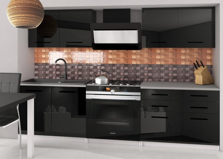 Mobili da cucina 160 cm nero lucido senza piano di lavoro Produttore INF KOMPAKTO2/2/WT/B/BB/B1