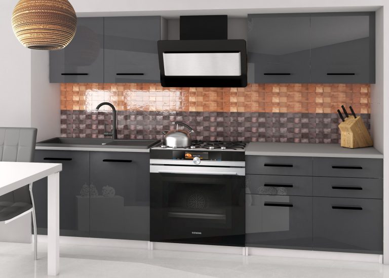 Mobili da cucina 160 cm grigio lucido senza piano di lavoro Produttore INF KOMPAKTO2/2/WT/S/BB/B1