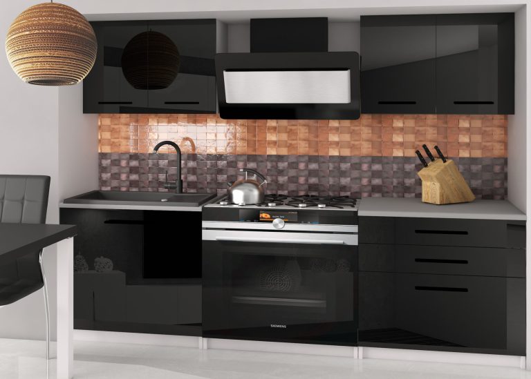 Mobili da cucina 120 cm neri lucidi con piano di lavoro Produttore INF TIESTO2/3/WT/B/0/B1