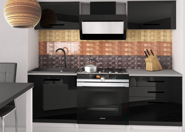 Mobili da cucina 120 cm neri lucidi con piano di lavoro Produttore INF VULCANO2/4/WT/B/0/B1