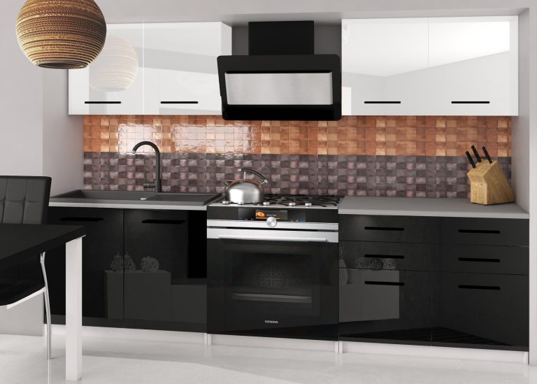 Mobili da cucina 160 cm bianco lucido nero lucido senza piano di lavoro Produttore INF KOMPAKTO2/2/WT/WB/BB/B1