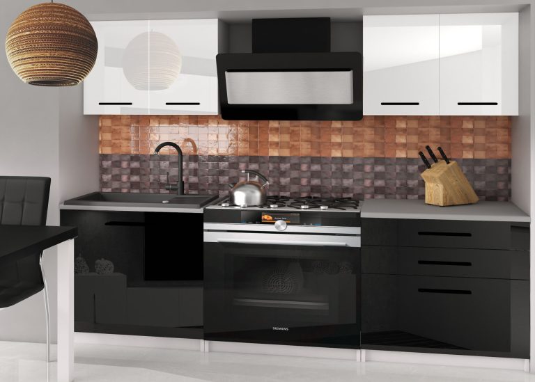 Mobili da cucina 120 cm bianco lucido nero lucido con piano di lavoro Produttore INF TIESTO2/2/WT/WB/0/B1