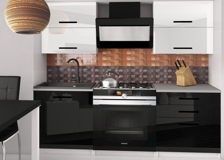 Mobili da cucina 120 cm bianco lucido nero lucido senza piano di lavoro Produttore INF ELEGANTA2/2/WT/WB/BB/B1