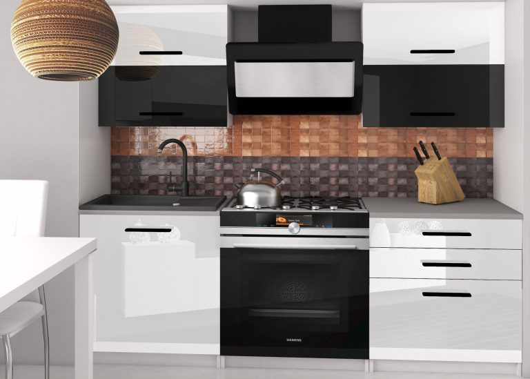 Mobili da cucina 120 cm bianco lucido nero lucido senza piano di lavoro Produttore INF ELEGANTA2/2/WT/WBW/BB/B1