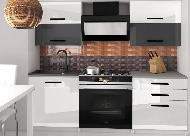 Mobili da cucina 120 cm bianco lucido grigio lucido con piano di lavoro Produttore INF ELEGANTA2/2/WT/WSW/0/B1