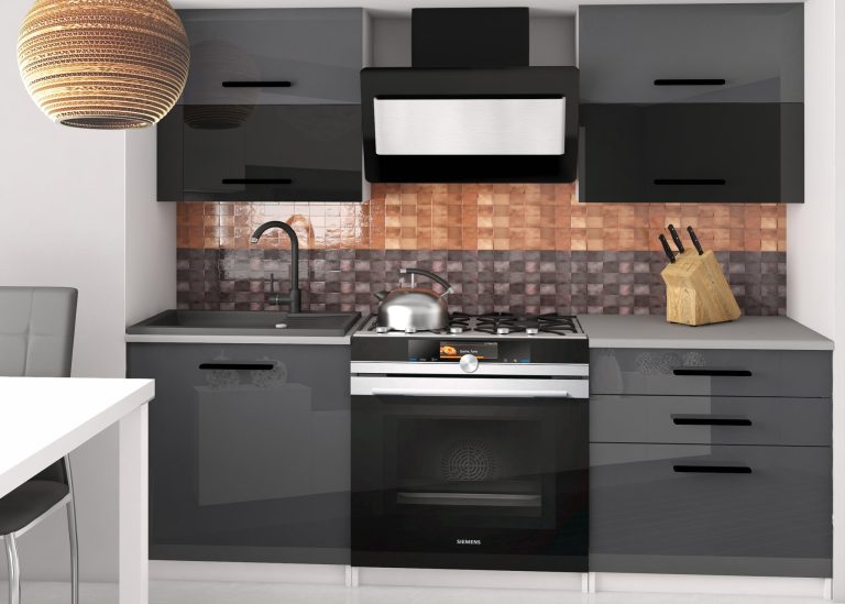 Mobili da cucina 120 cm grigio lucido nero lucido senza piano di lavoro Produttore INF ELEGANTA2/2/WT/SBS/BB/B1