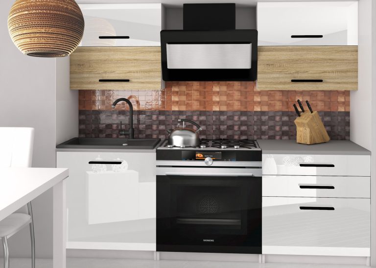 Mobili da cucina 120 cm bianchi lucidi in rovere Wotan rovere Sonoma senza piano di lavoro Produttore INF ELEGANTA2/2/WT/WDSW/BB/B1