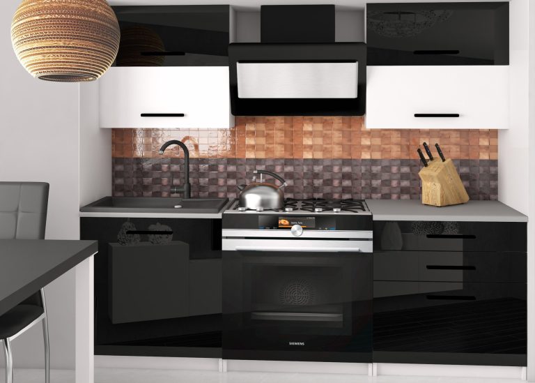 Mobili da cucina 120 cm nero lucido bianco opaco con piano di lavoro Produttore INF ELEGANTA2/2/WT/BWTB/0/B1