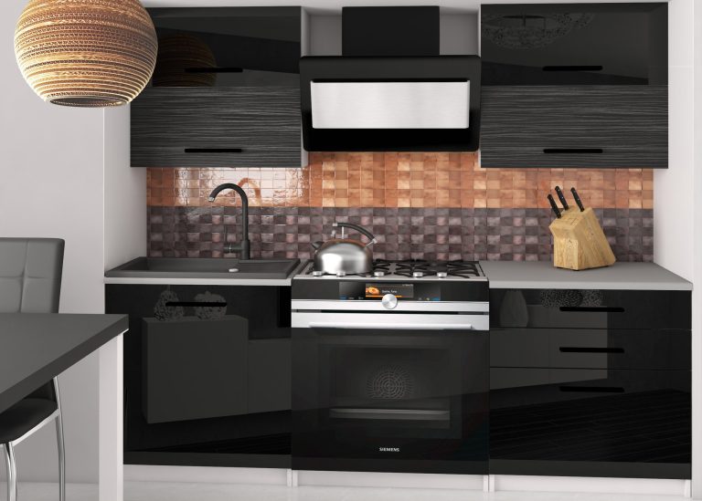 Mobili da cucina 120 cm neri lucidi ebano scuro senza piano di lavoro Produttore INF ELEGANTA2/2/WT/BHKB/BB/B1