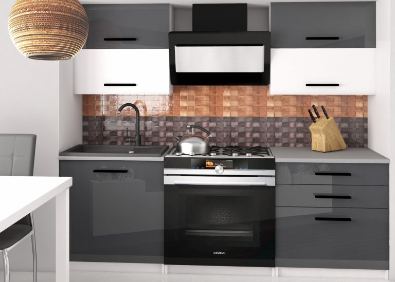 Mobili da cucina 120 cm grigio lucido bianco opaco con piano di lavoro Produttore INF ELEGANTA2/2/WT/SWTS/0/B1