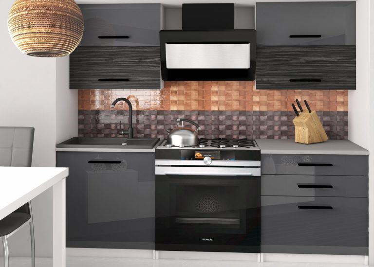 Mobili da cucina 120 cm grigio lucido nero ebano scuro senza piano di lavoro Produttore INF ELEGANTA2/2/WT/SHKS/BB/B1