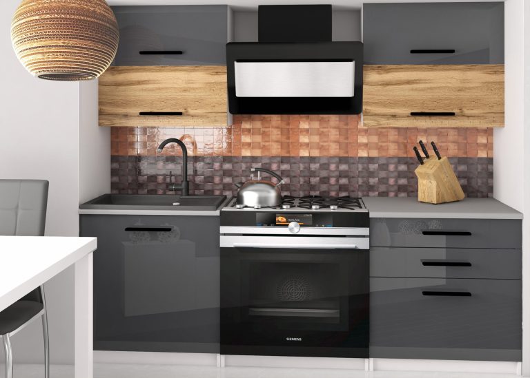 Mobili da cucina 120 cm grigi lucidi in rovere rovere wotan rovere sonoma con piano di lavoro Produttore INF ELEGANTA2/2/WT/SDWS/0/B1