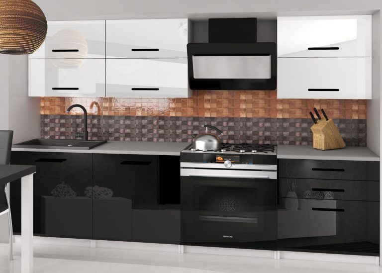 Mobili da cucina 180 cm bianco lucido nero lucido con piano di lavoro Produttore INF PRIMERA2/3/WT/WB/0/B1