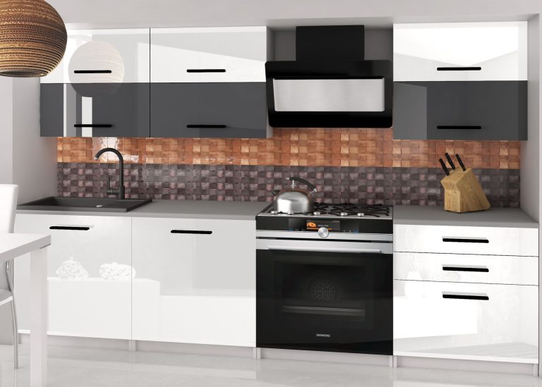 Mobili da cucina 180 cm bianco lucido grigio lucido con piano di lavoro Produttore INF PRIMERA2/2/WT/WSW/0/B1