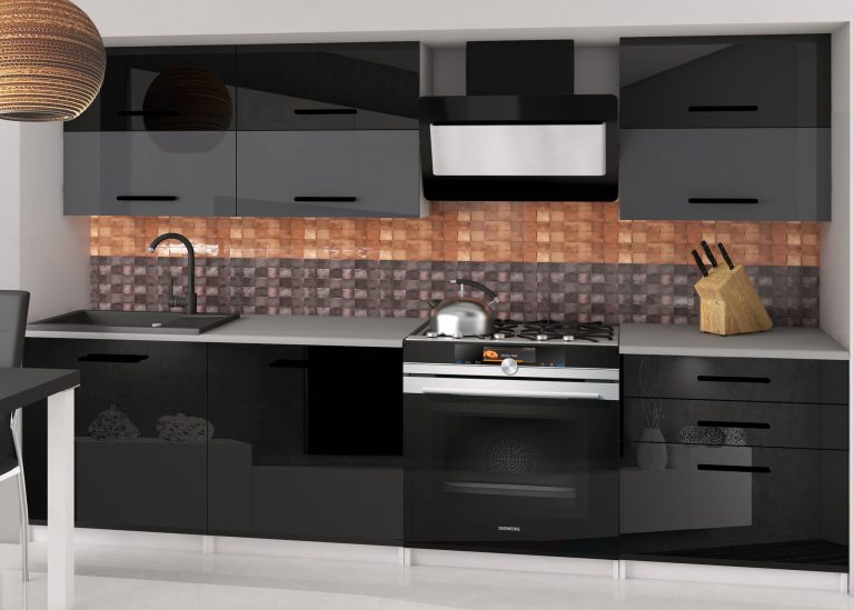 Mobili da cucina 180 cm nero lucido grigio antracite grafite con piano di lavoro Produttore INF PRIMERA2/2/WT/BSB/0/B1