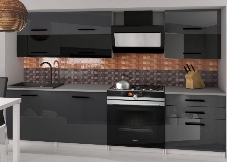 Mobili da cucina 180 cm grigio lucido nero lucido senza piano di lavoro Produttore INF PRIMERA2/2/WT/SBS/BB/B1