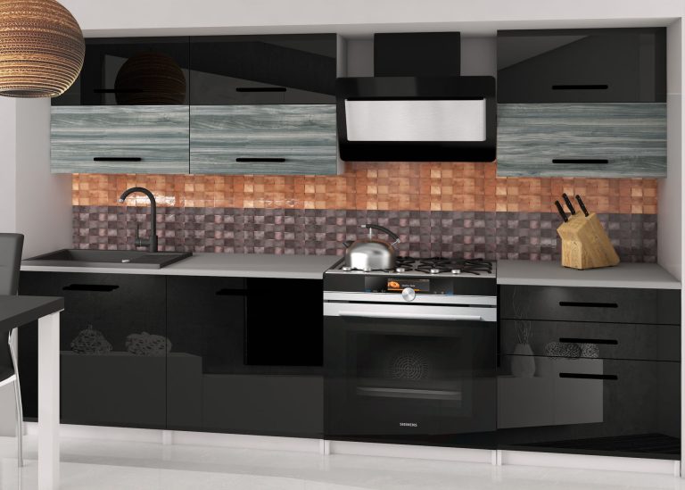 Mobili da cucina 180 cm nero lucido grigio antracite grafite con piano di lavoro Produttore INF PRIMERA2/2/WT/BGW1B/0/B1
