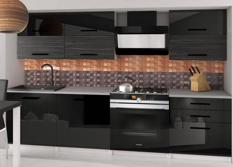 Mobili da cucina 180 cm neri lucidi ebano scuro senza piano di lavoro Produttore INF PRIMERA2/2/WT/BHKB/BB/B1