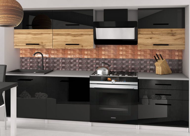 Mobili da cucina 180 cm neri lucidi in rovere Wotan rovere Sonoma senza piano di lavoro Produttore INF PRIMERA2/2/WT/BDWB/BB/B1