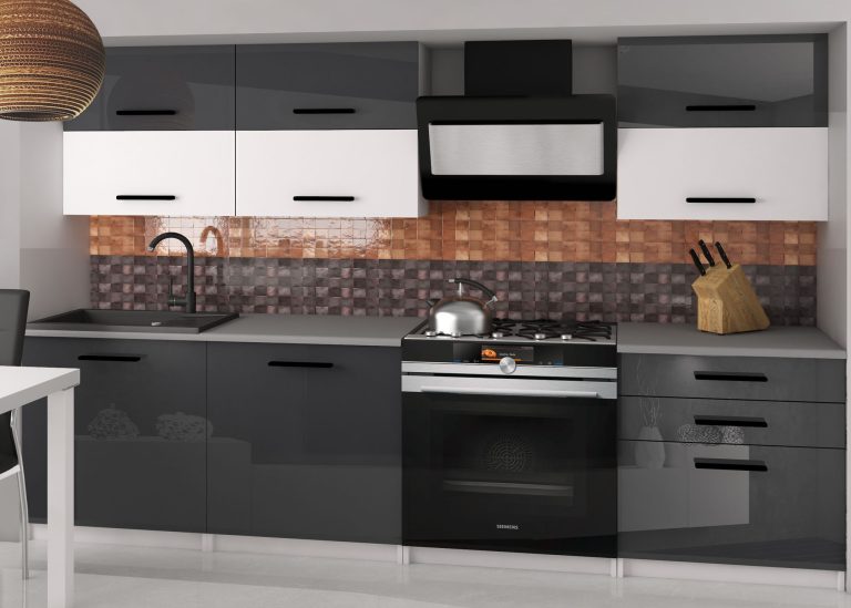 Mobili da cucina 180 cm grigio lucido bianco opaco con piano di lavoro Produttore INF PRIMERA2/2/WT/SWTS/0/B1