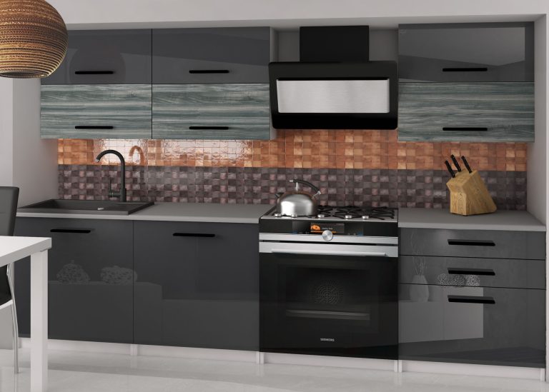 Mobili da cucina 180 cm grigio lucido grigio antracite grafite senza piano di lavoro Produttore INF PRIMERA2/2/WT/SGW1S/BB/B1