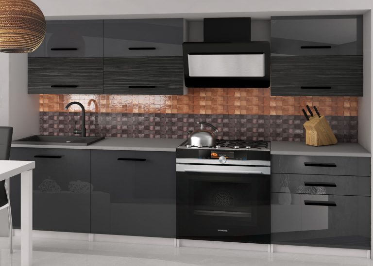 Mobili da cucina 180 cm grigio lucido nero ebano scuro senza piano di lavoro Produttore INF PRIMERA2/2/WT/SHKS/BB/B1
