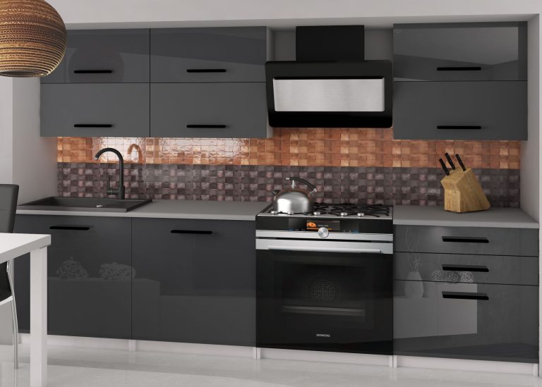 Mobili da cucina 180 cm grigio lucido grigio antracite grafite senza piano di lavoro Produttore INF PRIMERA2/2/WT/SSRS/BB/B1