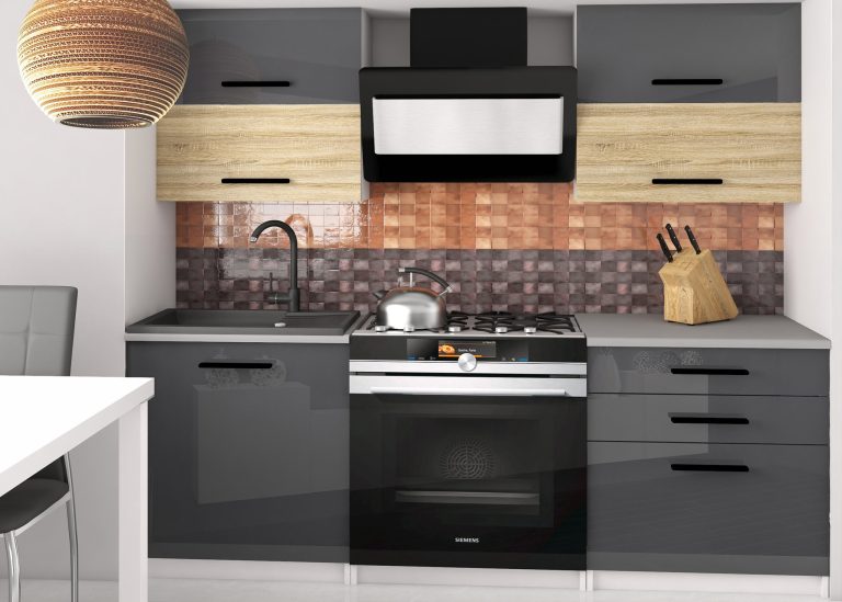 Mobili da cucina 120 cm grigio lucido rovere rovere wotan rovere sonoma con piano di lavoro Produttore INF ELEGANTA2/2/WT/SDSS/0/B1