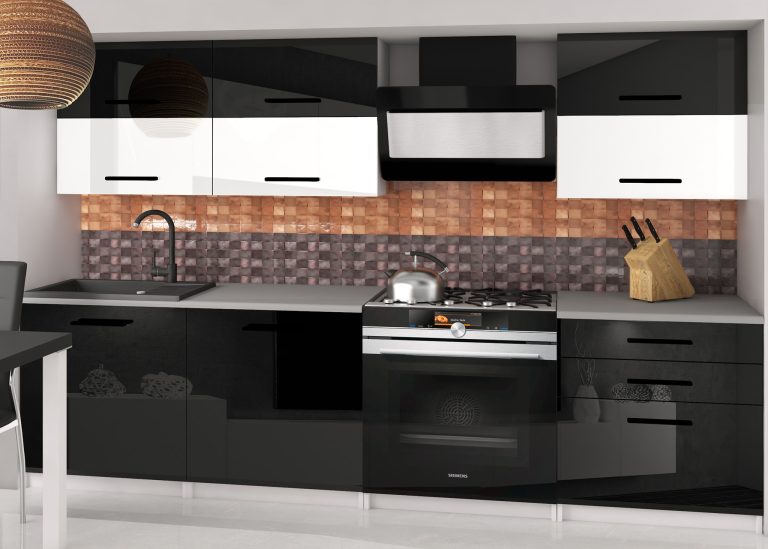 Mobili da cucina 180 cm nero lucido bianco lucido con piano di lavoro Produttore INF PRIMERA2/2/WT/BWB/0/B1
