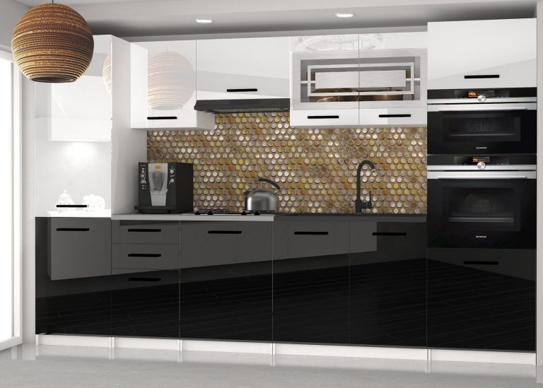 Mobili da cucina 300 cm bianco lucido nero lucido senza piano di lavoro Produttore INF SYNTKA2/5/WT/WB/BB/B1
