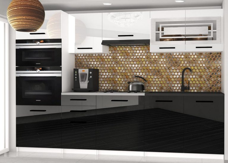 Mobili da cucina 240 cm bianco lucido nero lucido senza piano di lavoro Produttore INF PAULA2/4/WT/WB/BB/B1