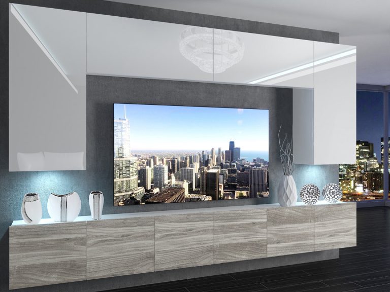 Parete attrezzata 300 cm Belini bianco lucido / grigio antracite Glamour Wood Imperium 2 Produttore IMP 2/5/W/WGW1/0/0