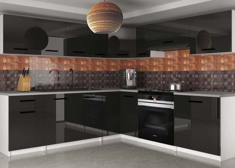 Mobili da cucina 420 cm nero lucido con piano di lavoro Produttore INF UNIQAPLUS/4/WT/B/0/B1