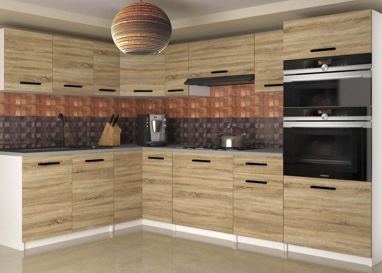 Mobili da cucina 420 cm in rovere Wotan rovere Sonoma senza piano di lavoro Produttore TOR UNIQAGRANDE/5/WT/DS/BB/B1