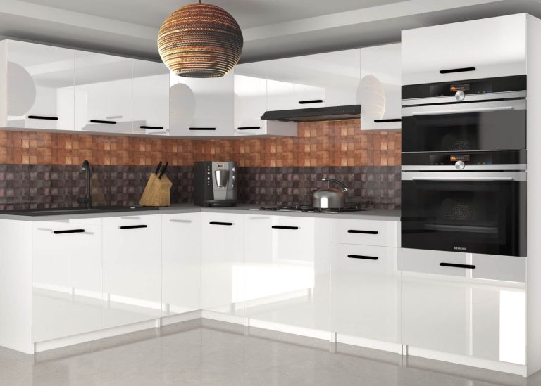 Mobili da cucina 420 cm bianco lucido con piano di lavoro Produttore INF UNIQAGRANDE/5/WT/W/0/B1