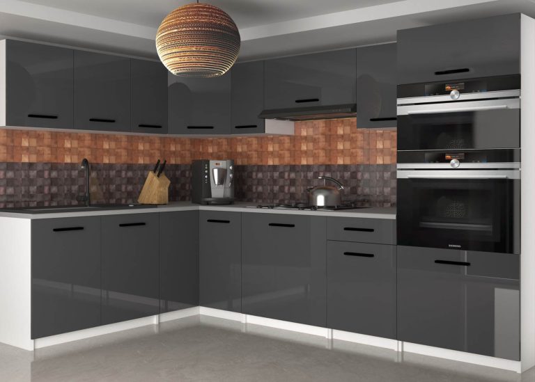 Mobili da cucina 420 cm grigio lucido con piano di lavoro Produttore INF UNIQAGRANDE/5/WT/S/0/B1