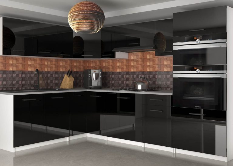 Mobili da cucina 420 cm nero lucido con piano di lavoro Produttore INF UNIQAGRANDE/5/WT/B/0/B1
