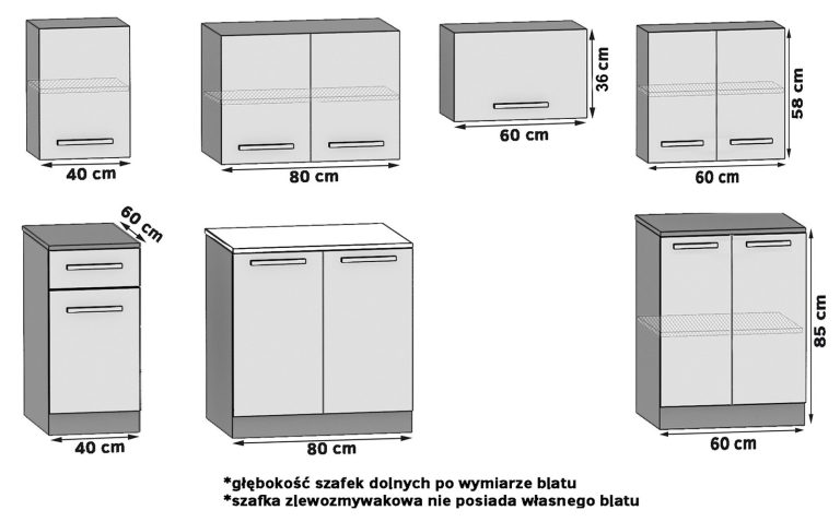 Meble kuchenne 240 cm białe połysk czarne połysk z blatem Producent INF UNIQA2/5/WT/WB/0/B1