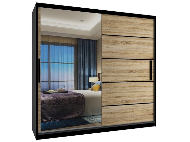 Armadio scorrevole 200 cm con specchio rovere rovere wotan rovere sonoma Produttore MZ SZP1/2/B/DS/0/BL