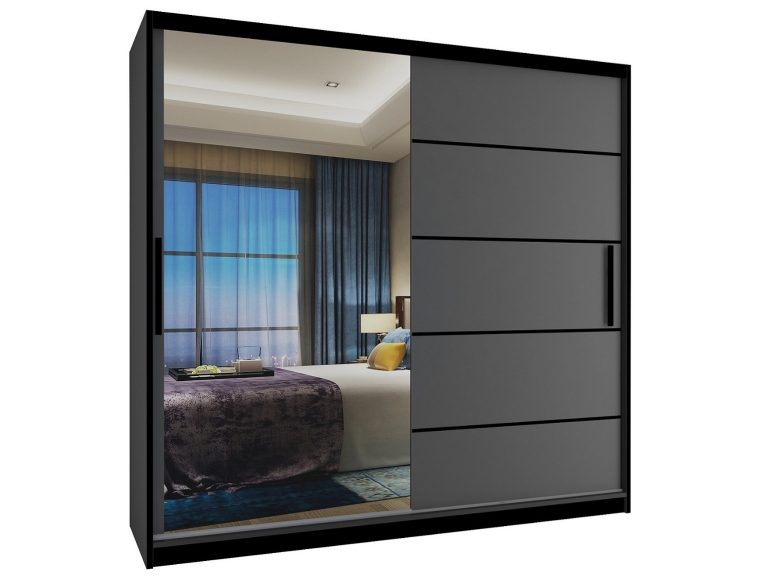 Armadio scorrevole 200 cm con specchio grigio antracite grafite Produttore MZ SZP1/2/B/SR/0/BL