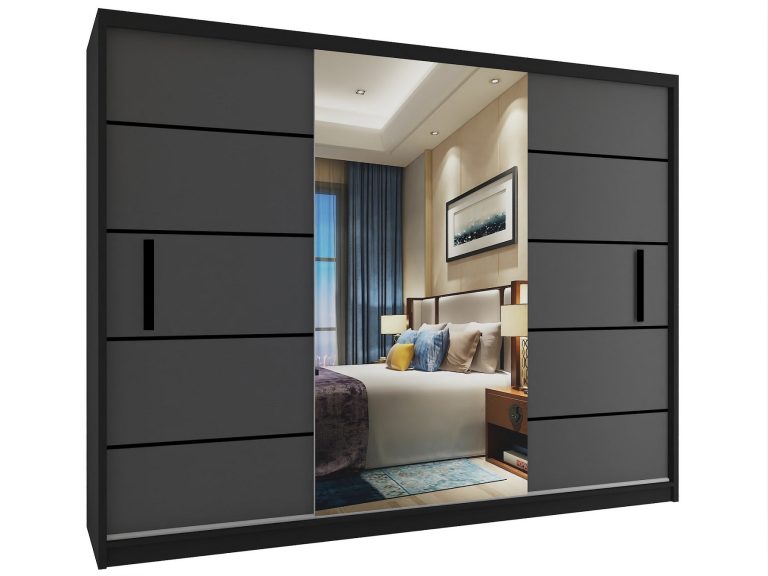 Armadio scorrevole 232 cm con specchio grigio antracite grafite opaco Produttore MZ SZP4/2/1B/2SR1L/0/BL