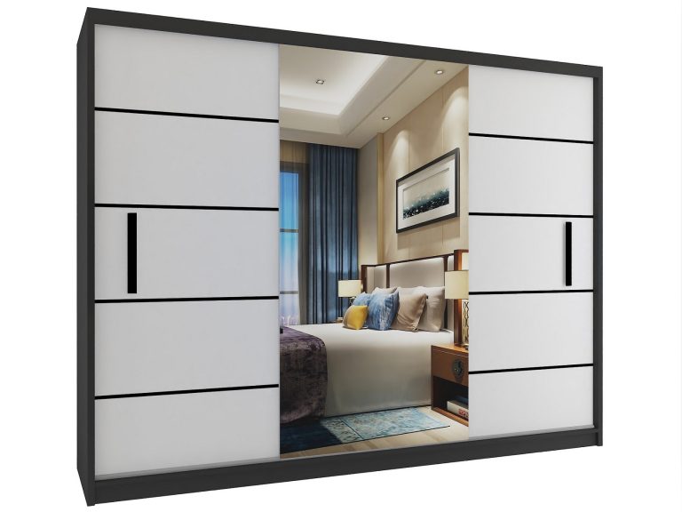 Armadio scorrevole 232 cm con specchio bianco opaco Produttore MZ SZP4/2/1B/2W1L/0/BL